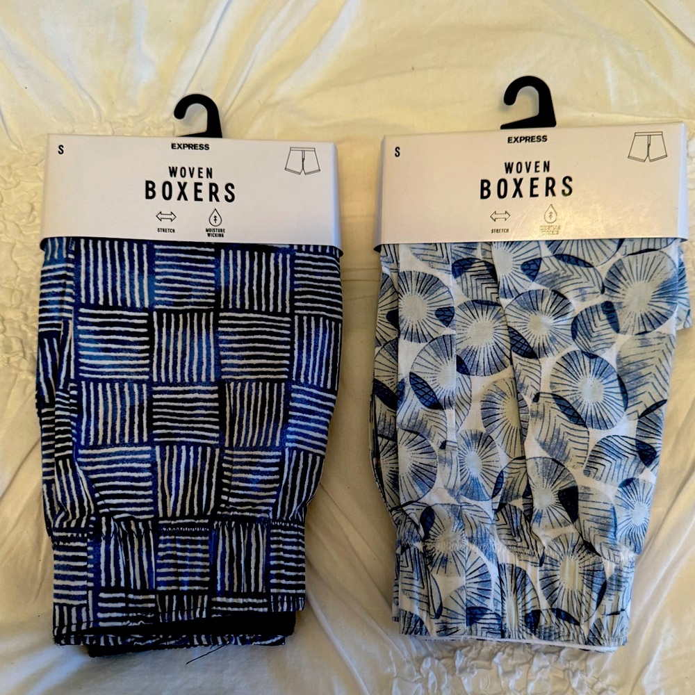 EXPRESS Men’s boxers, size Small. Price is for TWO (both as shown)!!